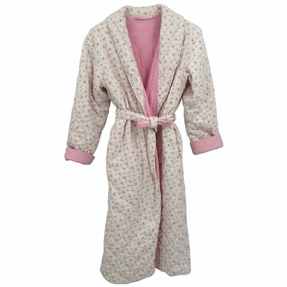 Vintage Victoria's Secret Cottagecore 100% Cotton Floral Long Sleeve Robe Pocket